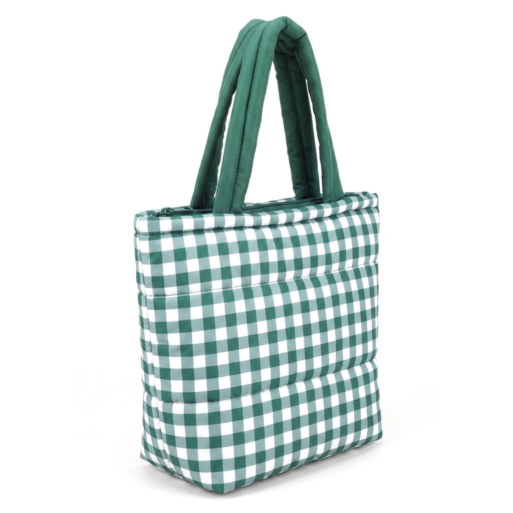 Hana - Gingham Check Pattern Quilted Puffer Tote Bag