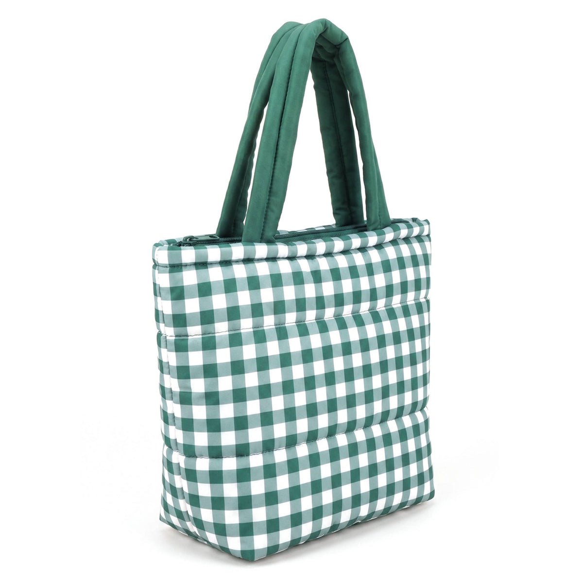 Hana - Gingham Check Pattern Quilted Puffer Tote Bag