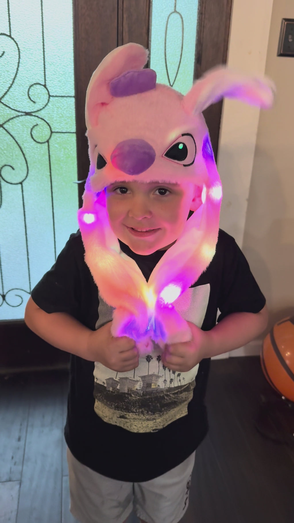 Light up pink character beanie with movable ears