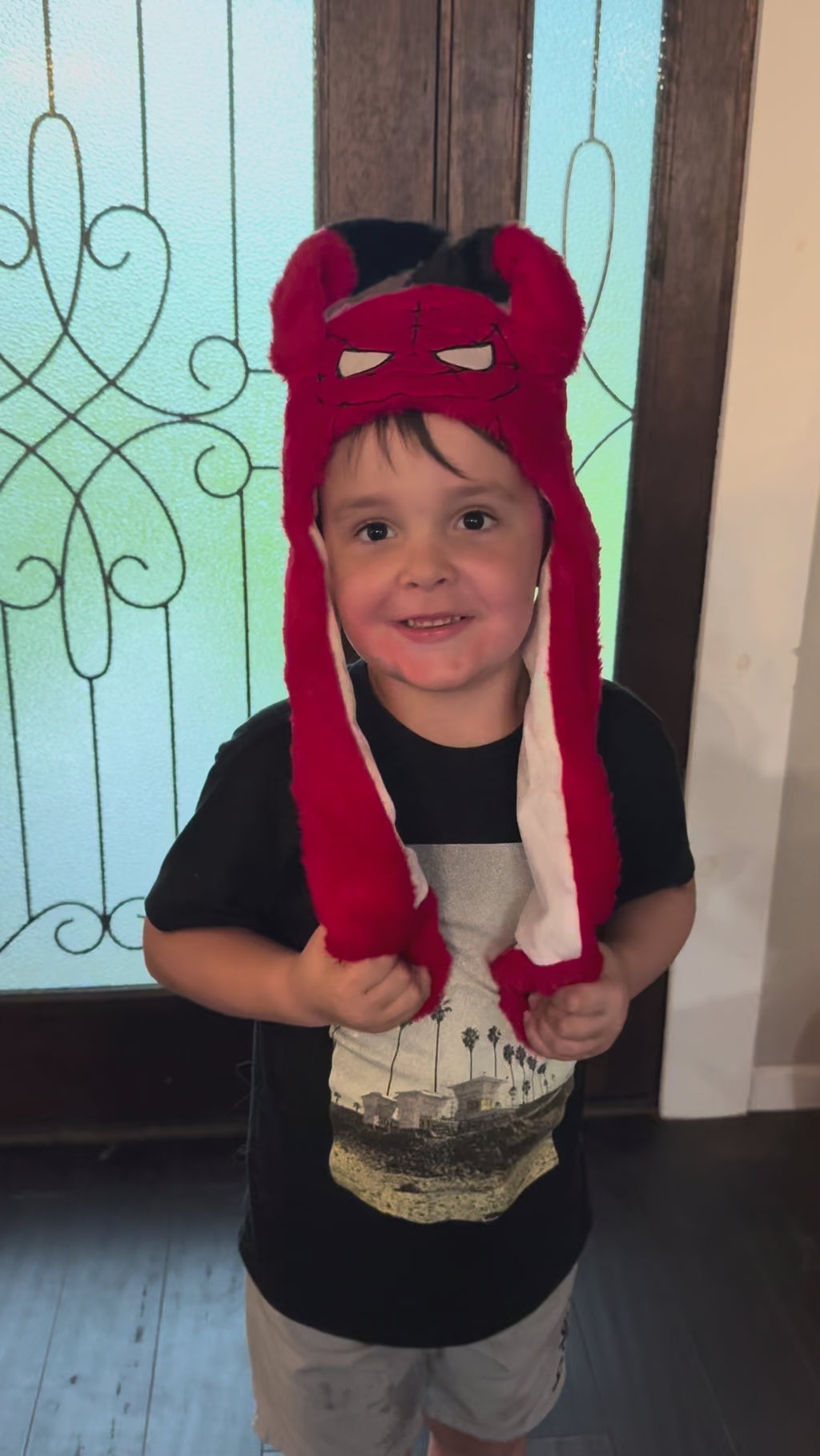 Light up red character beanie with movable ears
